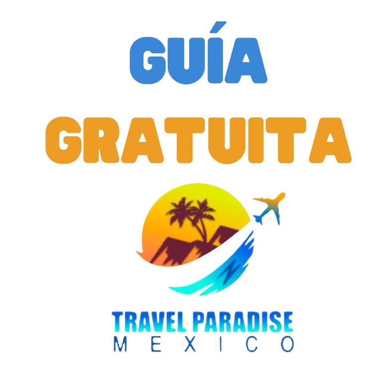 Guía Gratuita Travel Paradise Mexico logo with colorful beach and airplane graphics